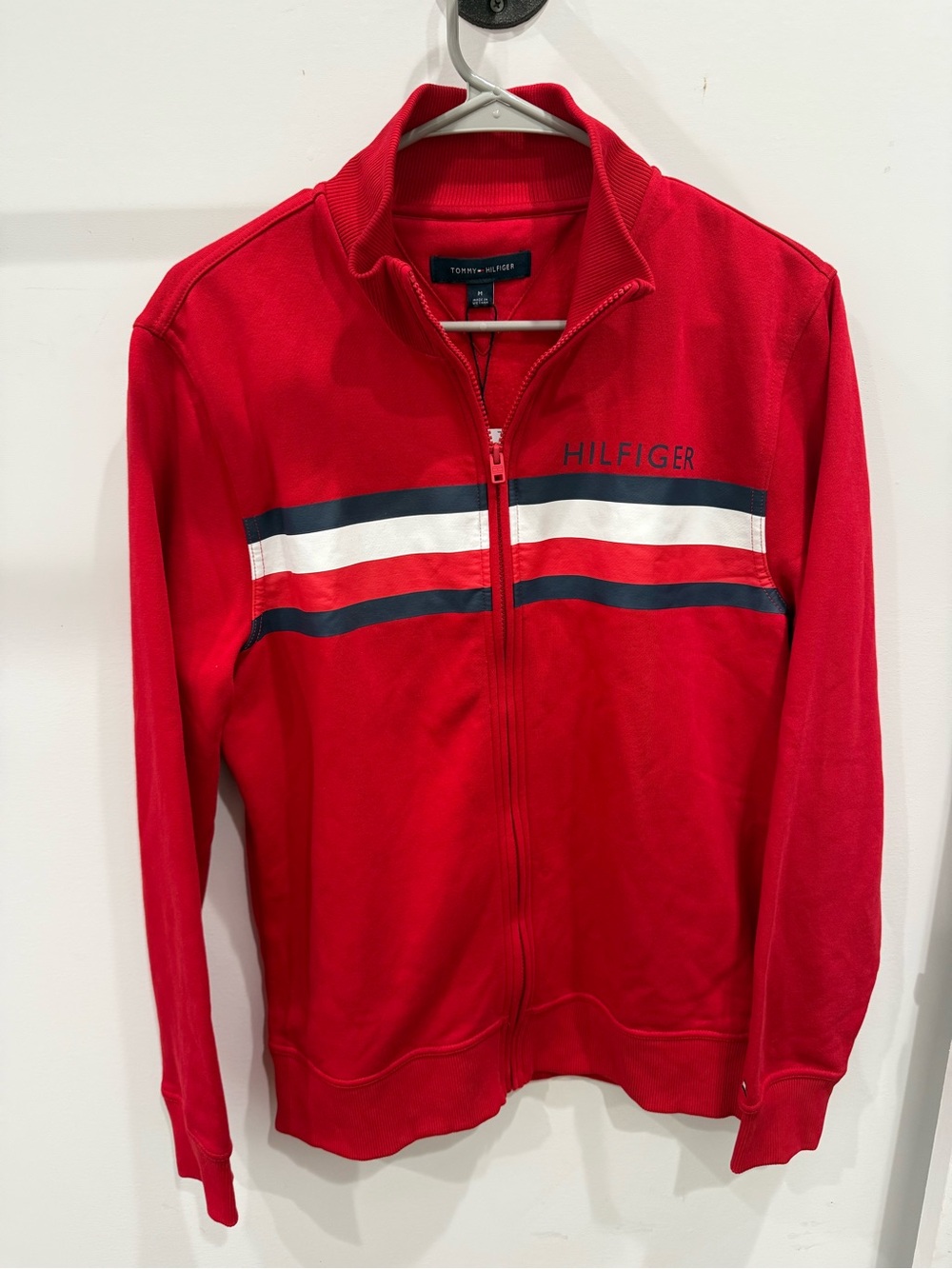 Tommy Hilfiger Red Full-Zip Track Jacket with Stripes size M